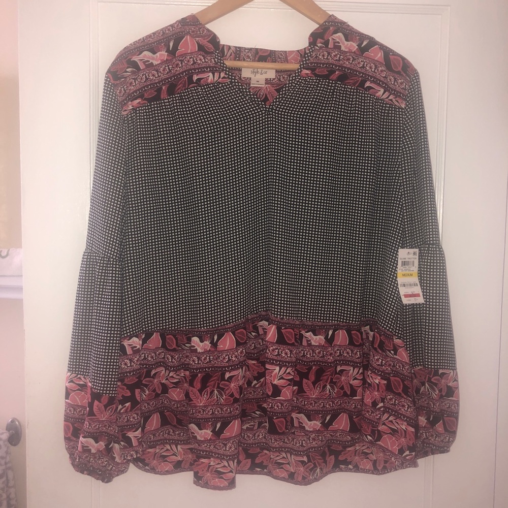 Tunic blouse Style & Co. checkered - floral trim